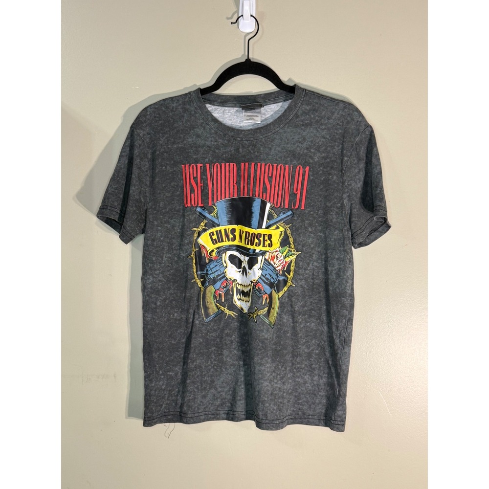 Guns N Roses Use Your Illusion 91 Tour Graphic T-Shirt Acid Wash Grey Medium